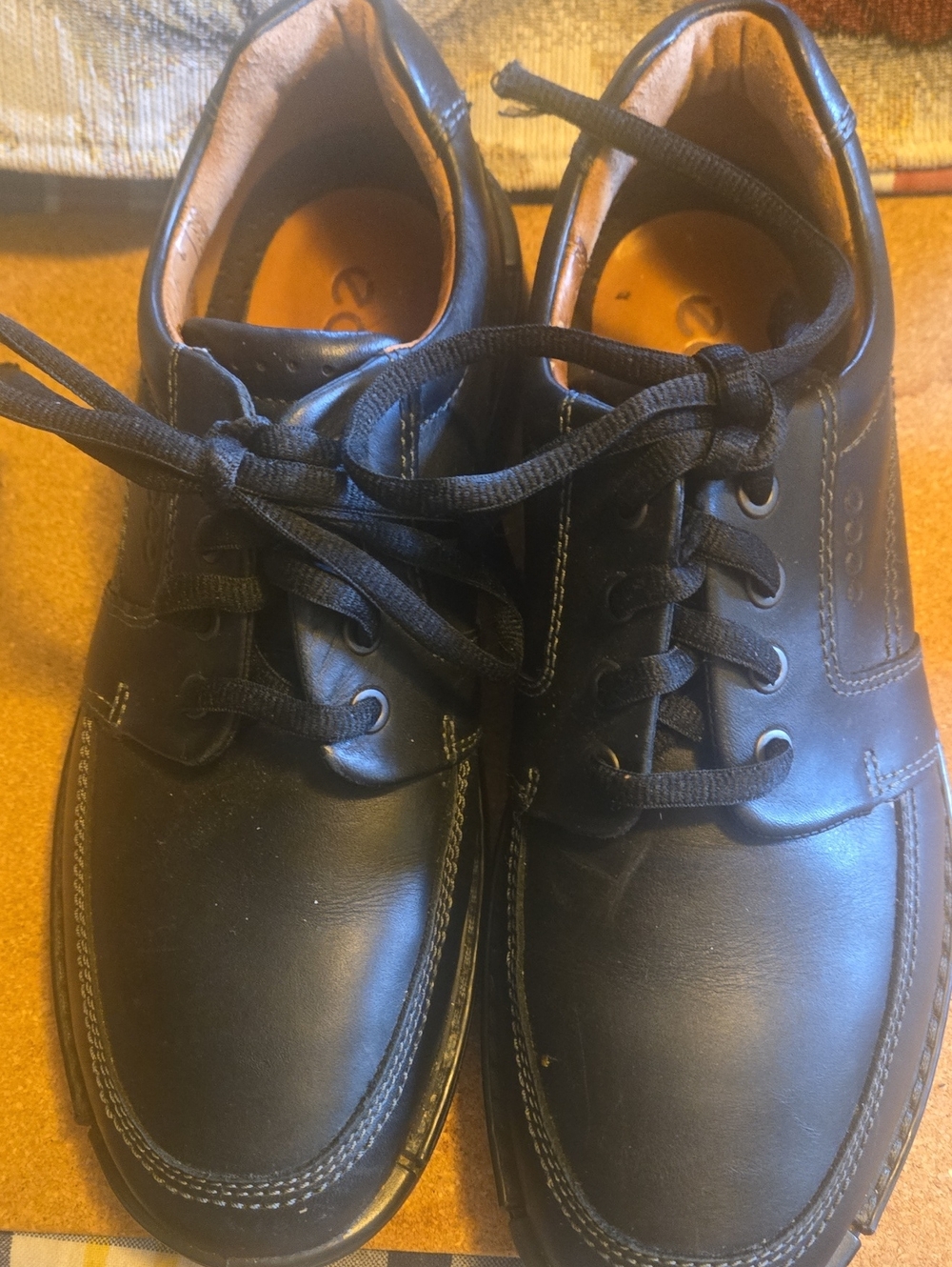 Men's Ecco Black Leather Lace-Up Casual Shoes
